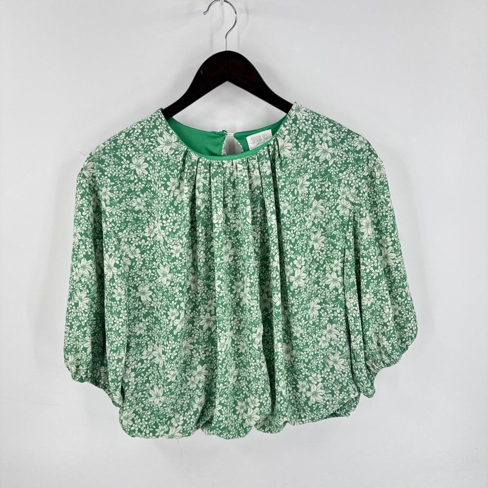 Sienna Sky Green Floral Bubble Hem 3/4 Sleeve Top Size XL Botanical Fairy Garden
